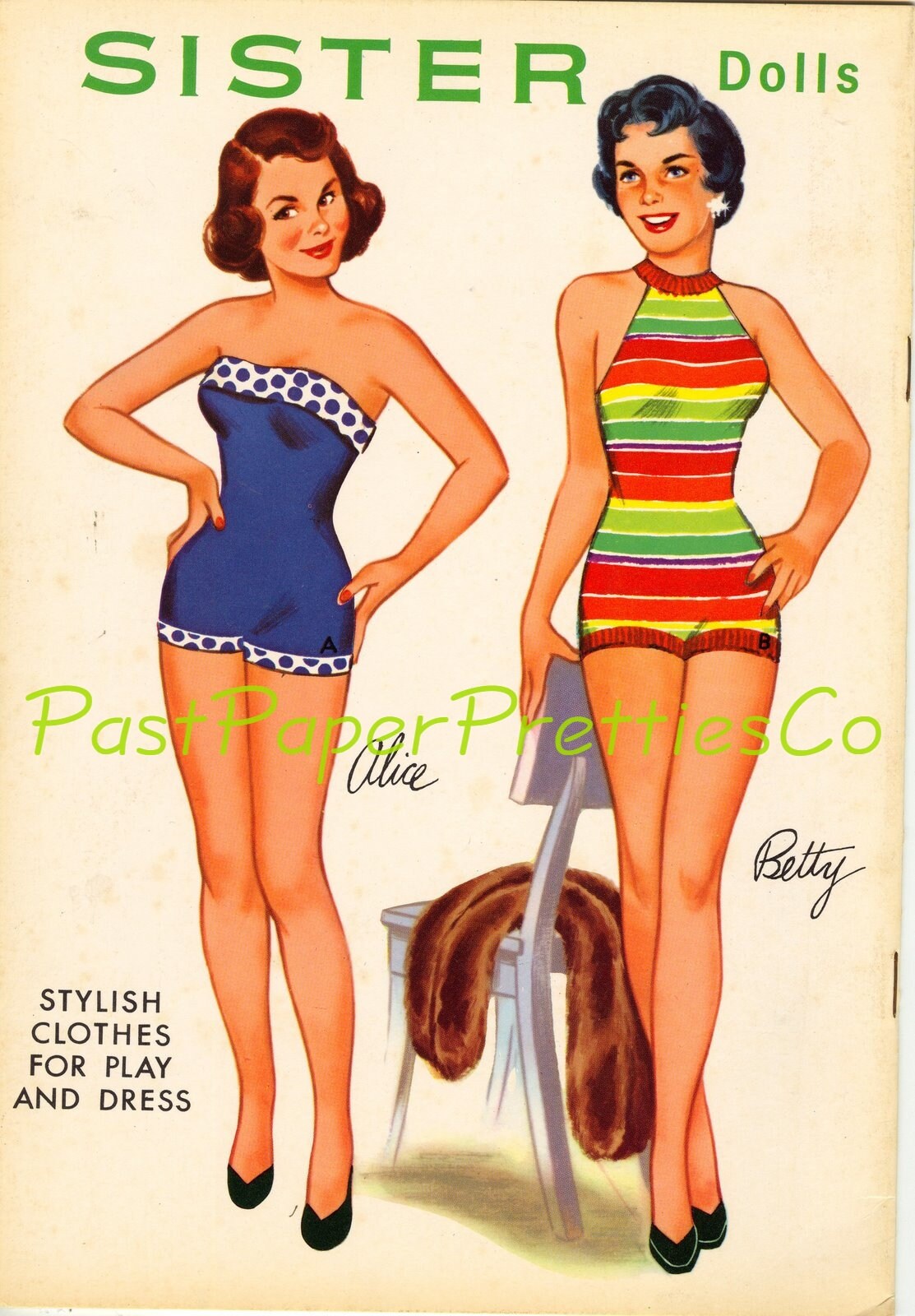 Vintage Paper Dolls Sister Dolls c. 1964 Printable PDF Instant Digital Download Pretty Sibling Sister Dolls Clip Art