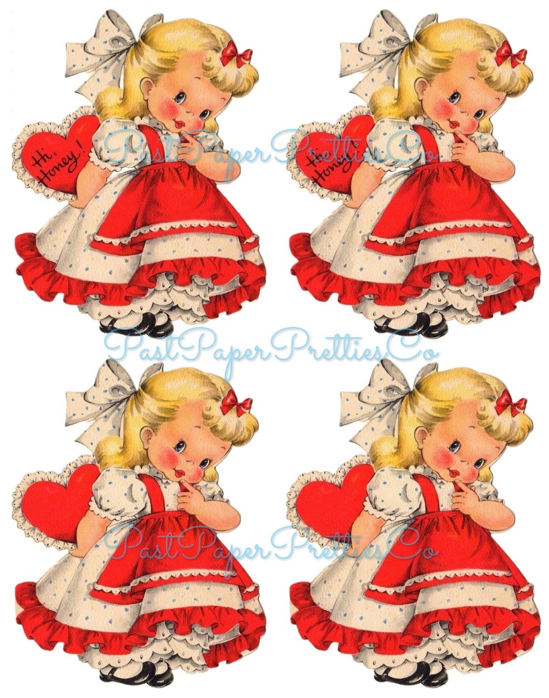 Vintage Printable Valentine Card Cute Coy Pretty Little Miss Valentines Girl Image c. 1950s PDF Instant Digital Download JPEG PNG 300 dpi