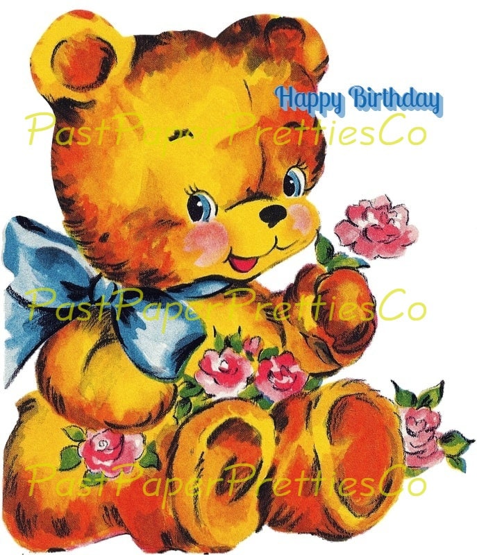 Vintage Printable Teddy Bear Happy Birthday Collage Sheets and Cards Retro Images PDF Instant Digital Download Clipart 3 Sizes