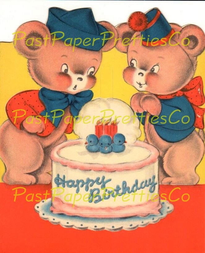 Vintage Printable Teddy Bear Happy Birthday Collage Sheets and Cards Retro Images PDF Instant Digital Download Clipart 3 Sizes