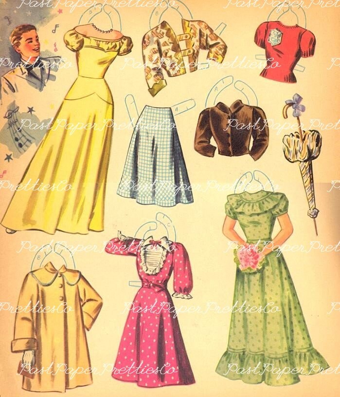 Vintage Paper Dolls Style Show 1948 Printable PDF Instant Digital Download 3 Pretty Stylish Fashion Gals Beach Beauties 1940s Clip Art