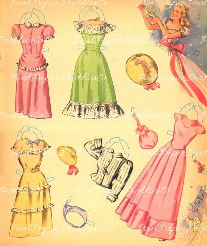 Vintage Paper Dolls Style Show 1948 Printable PDF Instant Digital Download 3 Pretty Stylish Fashion Gals Beach Beauties 1940s Clip Art