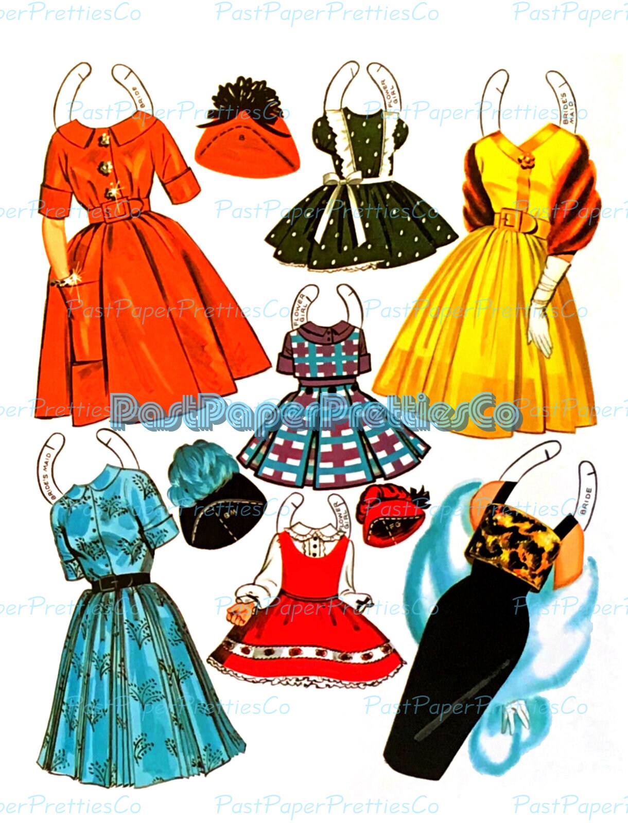 Vintage Wedding Paper Dolls Bridal Party 1959 Printable PDF Instant Digital Download 5 Retro Wedding Dolls and Clothes Clipart