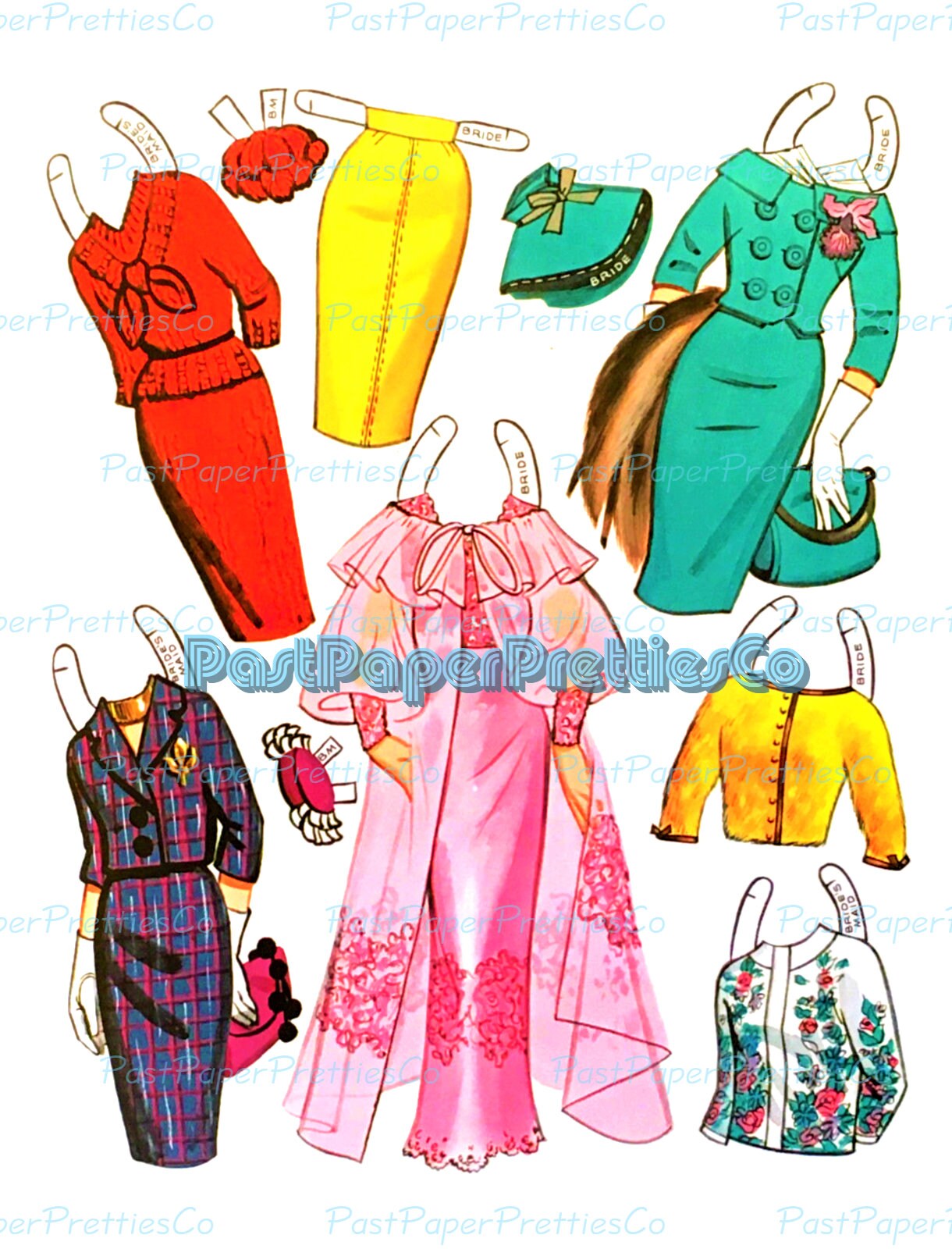 Vintage Wedding Paper Dolls Bridal Party 1959 Printable PDF Instant Digital Download 5 Retro Wedding Dolls and Clothes Clipart