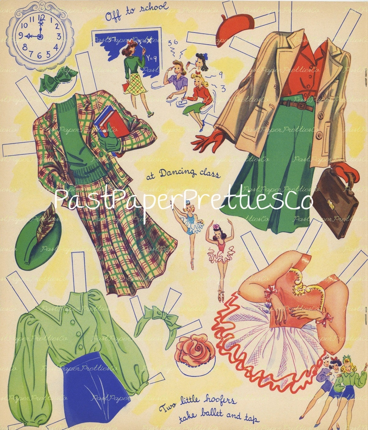 Vintage Paper Dolls Sixteen 2 Date Gals and Their Clothes 1943 PDF Printable Instant Digital Download Cute Kitsch Teen Girls Clipart