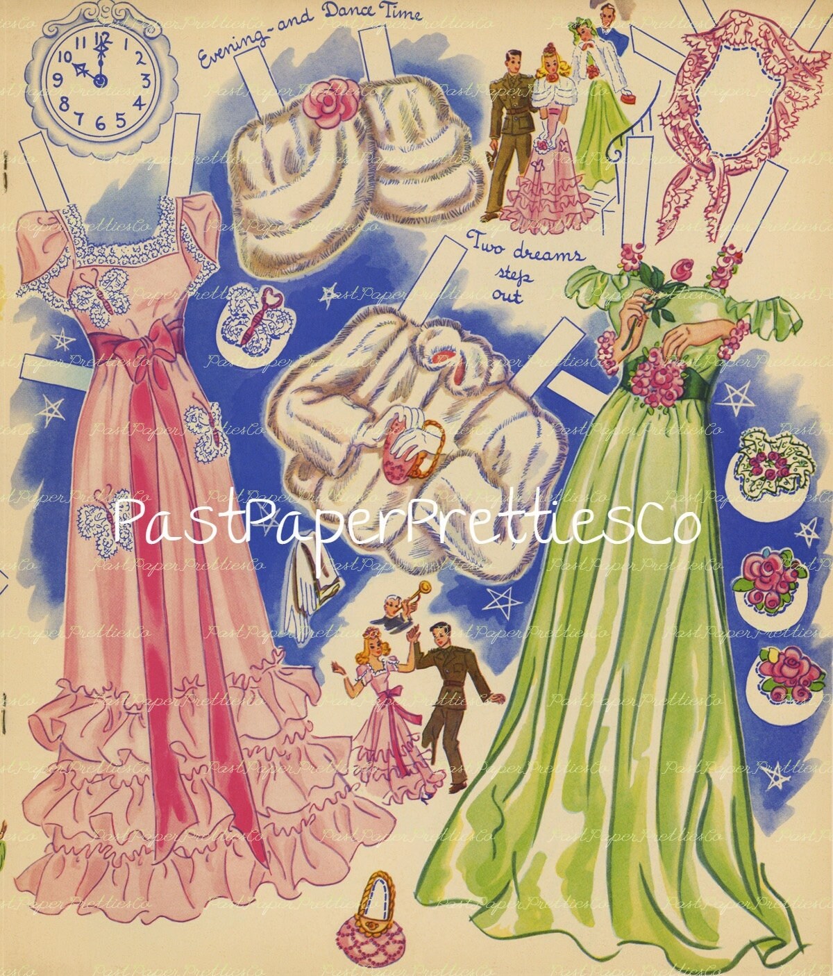 Vintage Paper Dolls Sixteen 2 Date Gals and Their Clothes 1943 PDF Printable Instant Digital Download Cute Kitsch Teen Girls Clipart