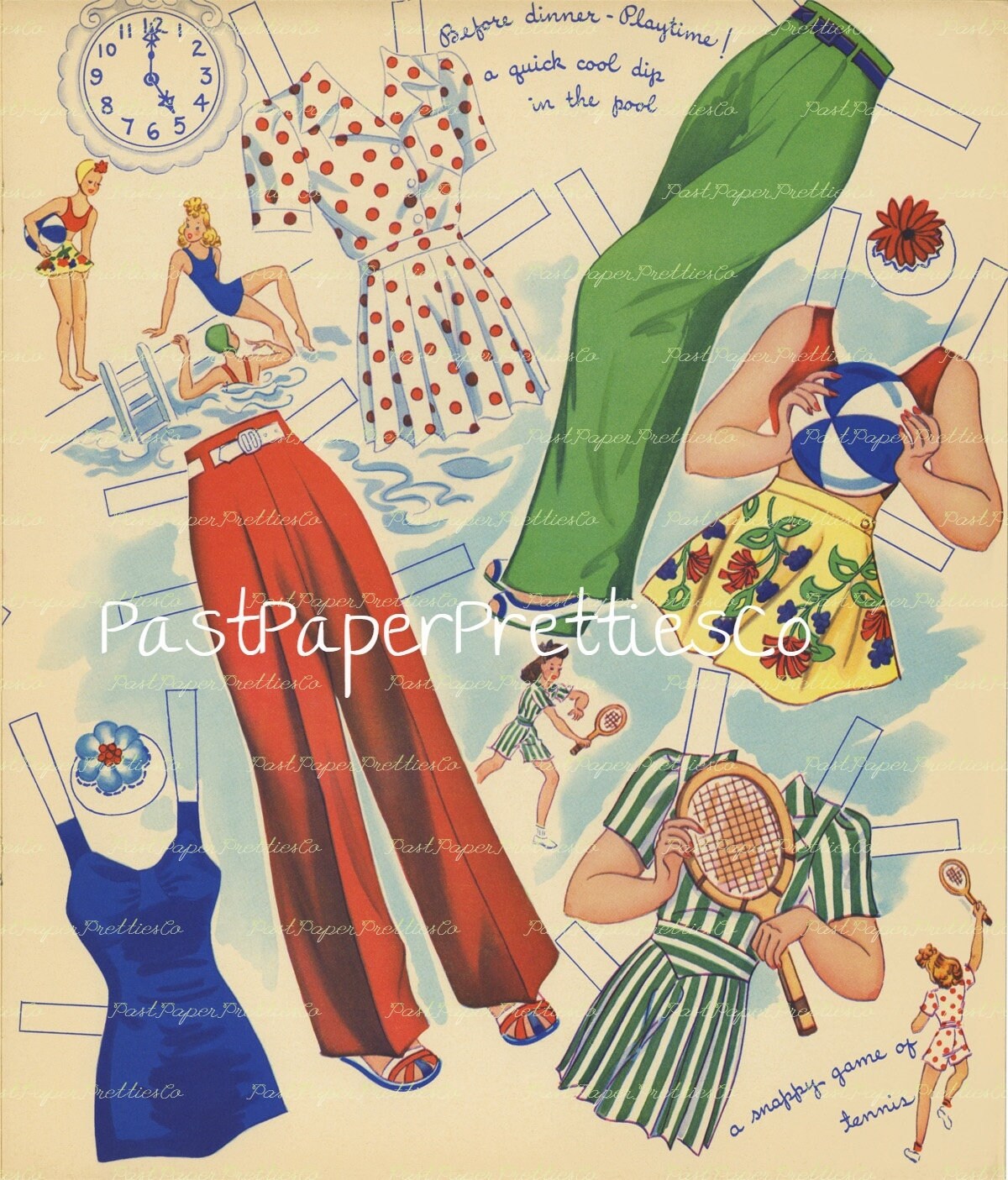 Vintage Paper Dolls Sixteen 2 Date Gals and Their Clothes 1943 PDF Printable Instant Digital Download Cute Kitsch Teen Girls Clipart