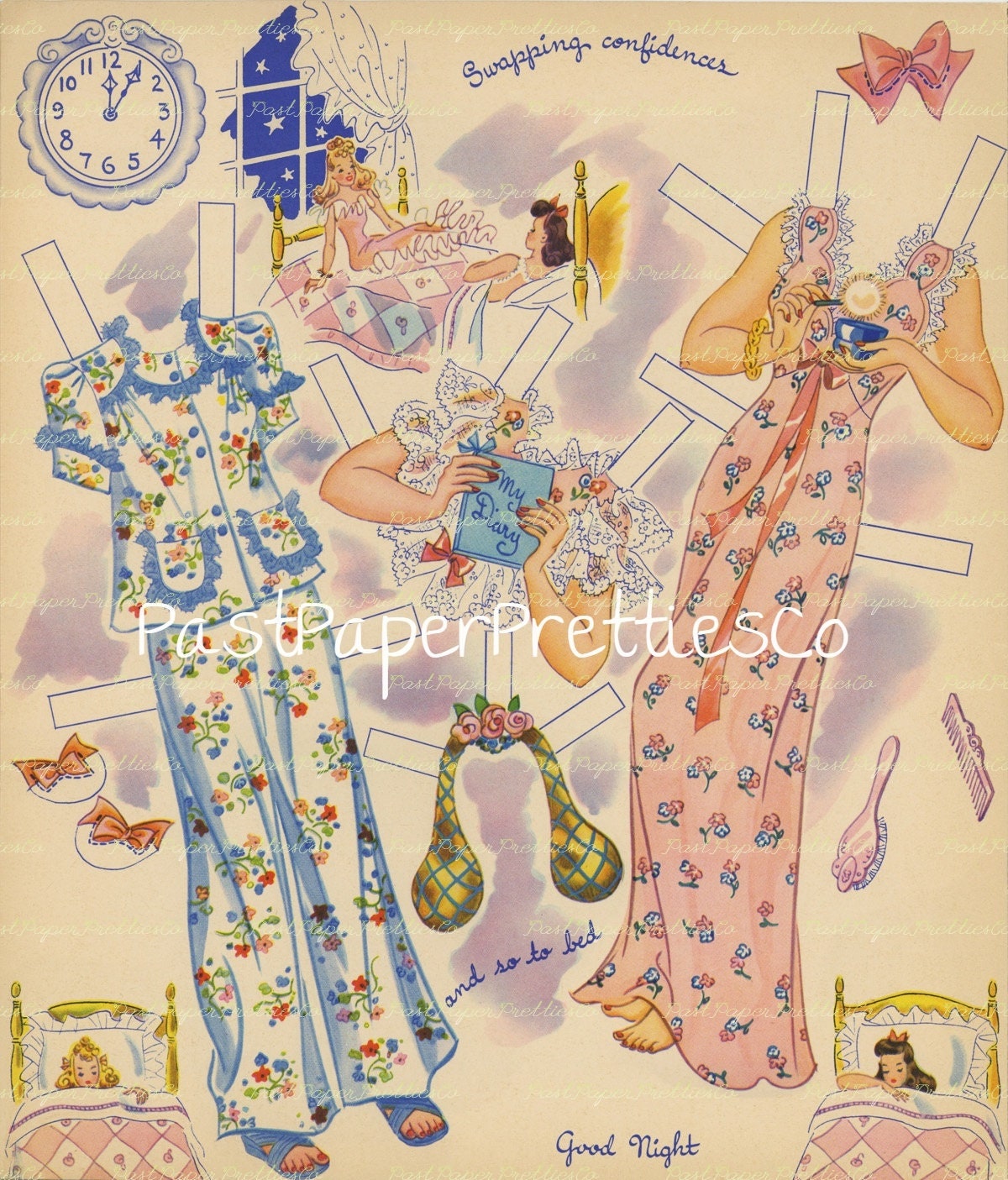 Vintage Paper Dolls Sixteen 2 Date Gals and Their Clothes 1943 PDF Printable Instant Digital Download Cute Kitsch Teen Girls Clipart