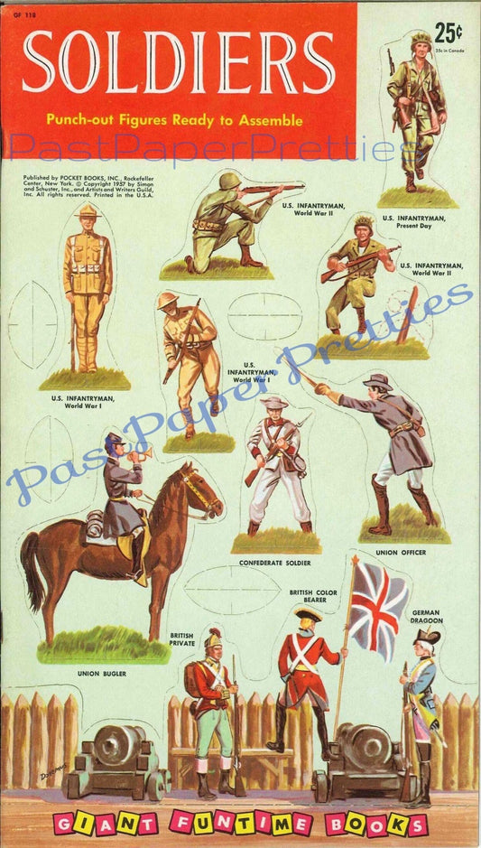 Vintage Paper Toy Soldiers 1957 Army Men Printable Instant Digital Download USA American WWII WWI Civil War Cut-Outs Stand-Ups Playset