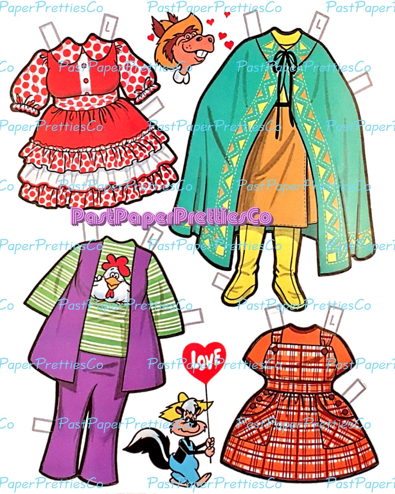 Vintage Paper Dolls Hee Haw Retro TV Show Printable PDF Instant Digital Download 1971 Funny Television Clipart