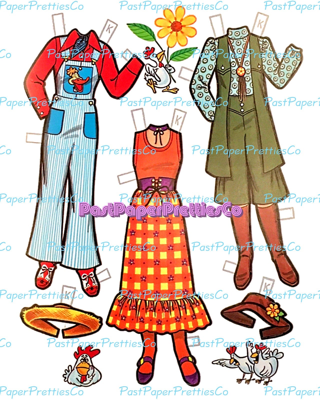 Vintage Paper Dolls Hee Haw Retro TV Show Printable PDF Instant Digital Download 1971 Funny Television Clipart