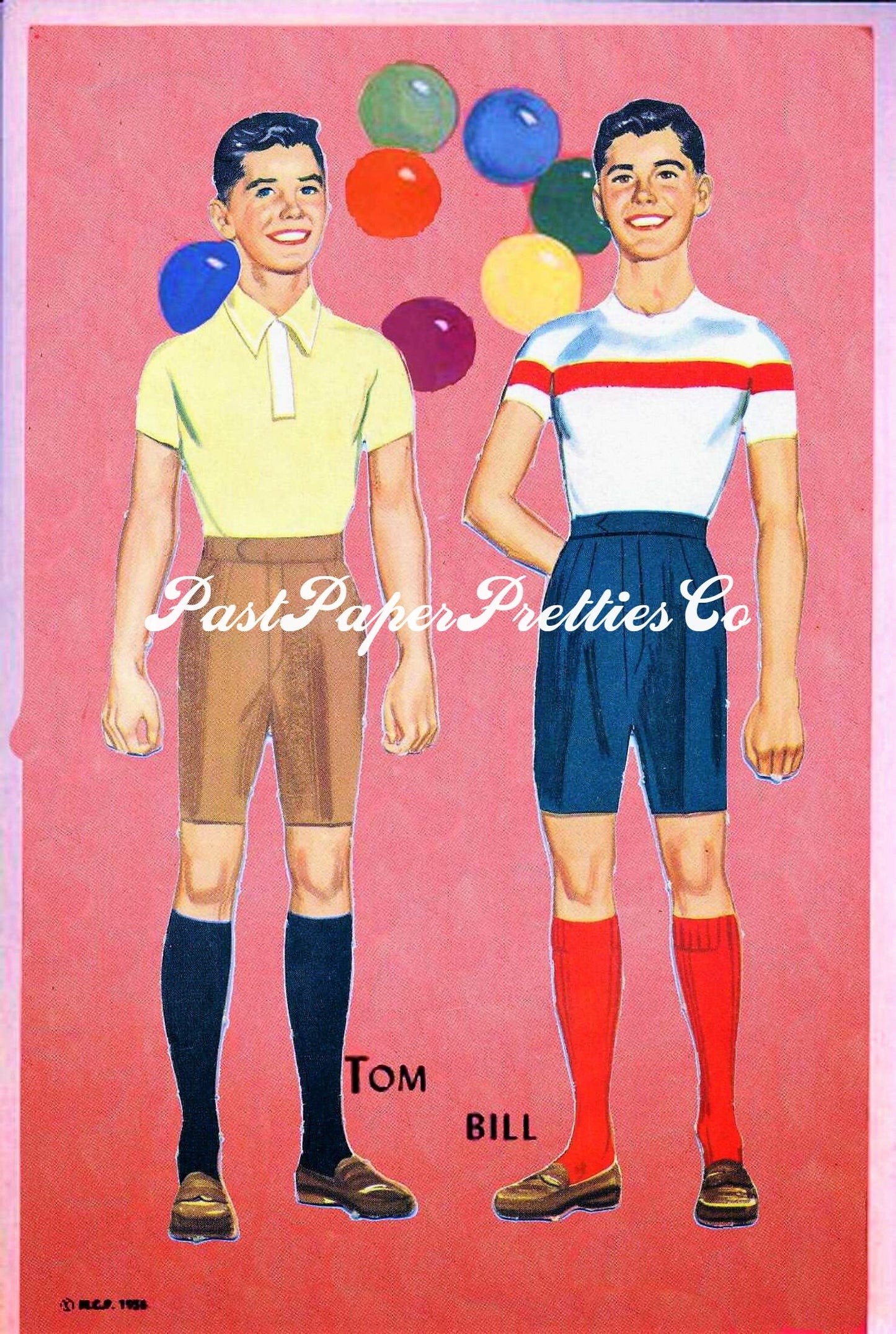 Vintage Paper Dolls Pink Prom Twins Girls 1956 Printable PDF Instant Digital Download 8 Sweetheart Teen Teenager Dolls School Dance Clip Art