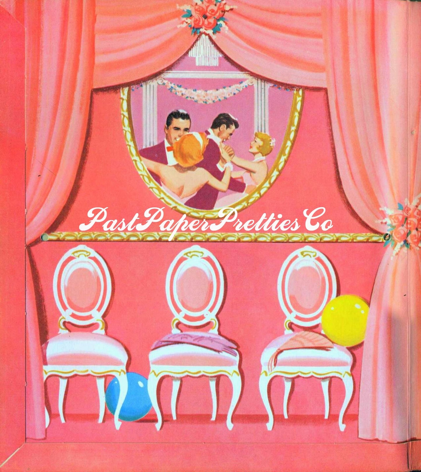 Vintage Paper Dolls Pink Prom Twins Girls 1956 Printable PDF Instant Digital Download 8 Sweetheart Teen Teenager Dolls School Dance Clip Art