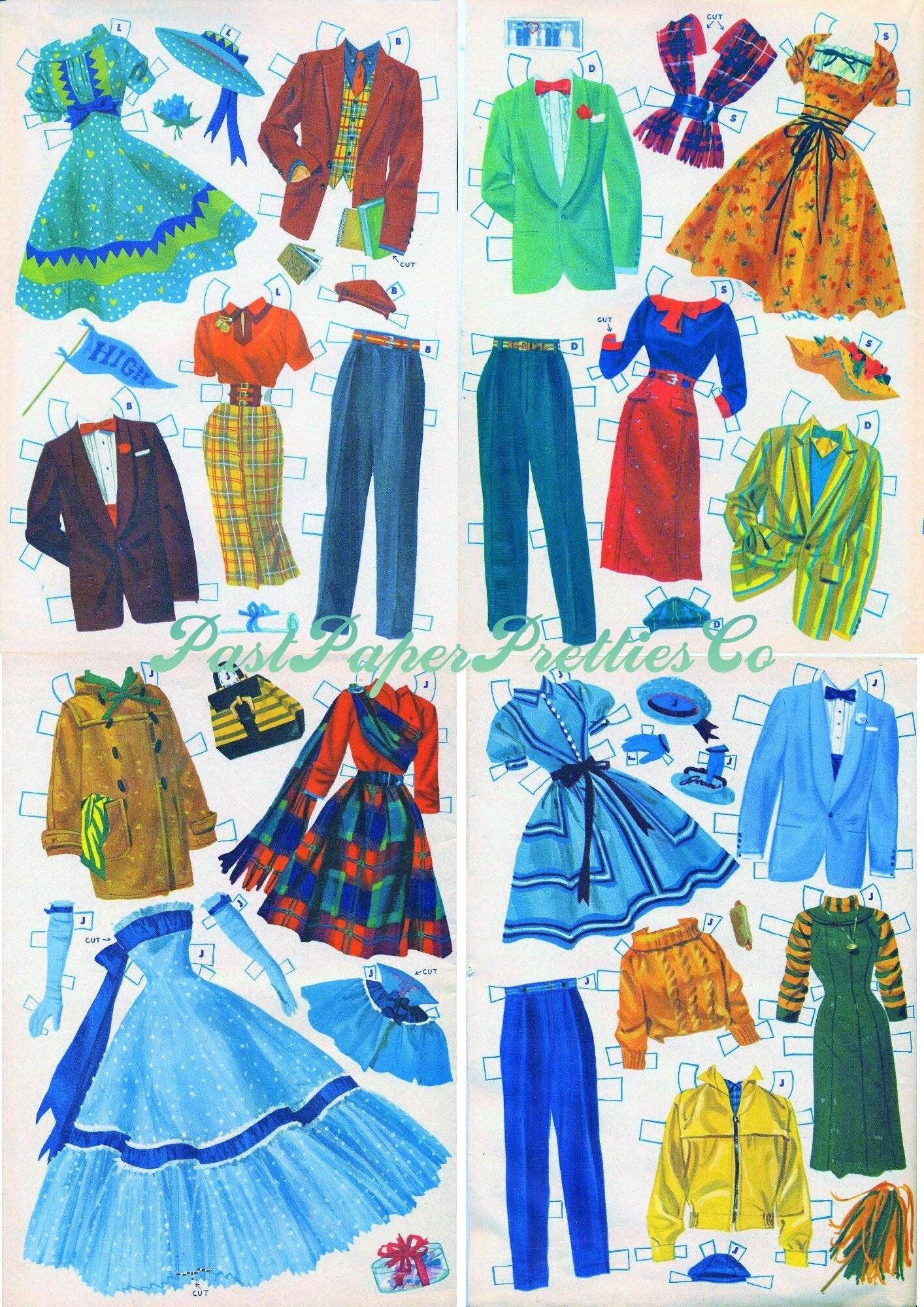 Vintage Paper Dolls Pink Prom Twins Girls 1956 Printable PDF Instant Digital Download 8 Sweetheart Teen Teenager Dolls School Dance Clip Art