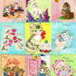 Vintage Printable Kitty Cat Happy Birthday Collage Sheets Retro Greeting Card Images PDF Instant Digital Download All Kittens Clipart