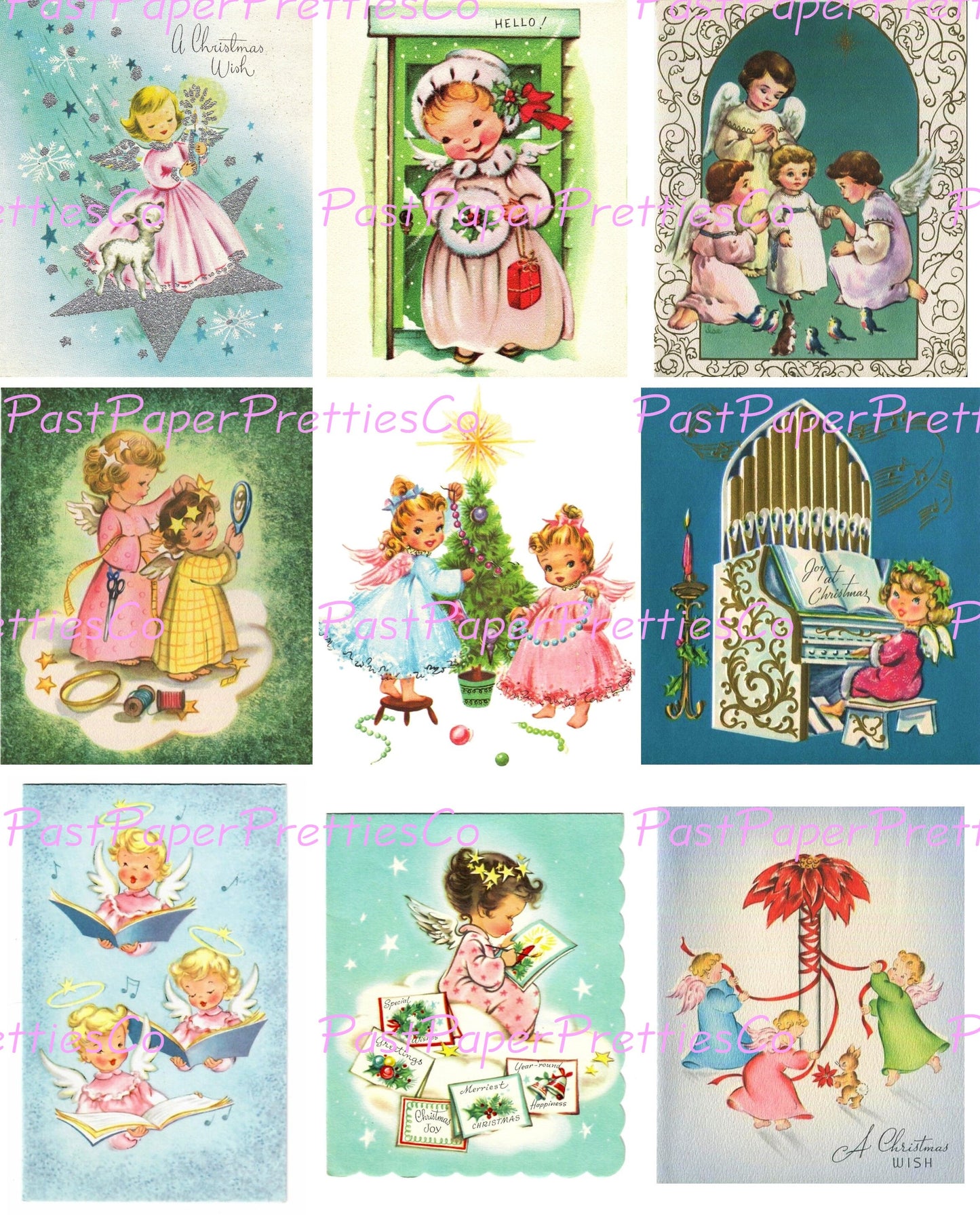 Vintage Printable Christmas Angels Collage Sheets Cute Pink Blue Pastels Holiday Card Images PDF Instant Digital Download Clip Art 2 Sizes