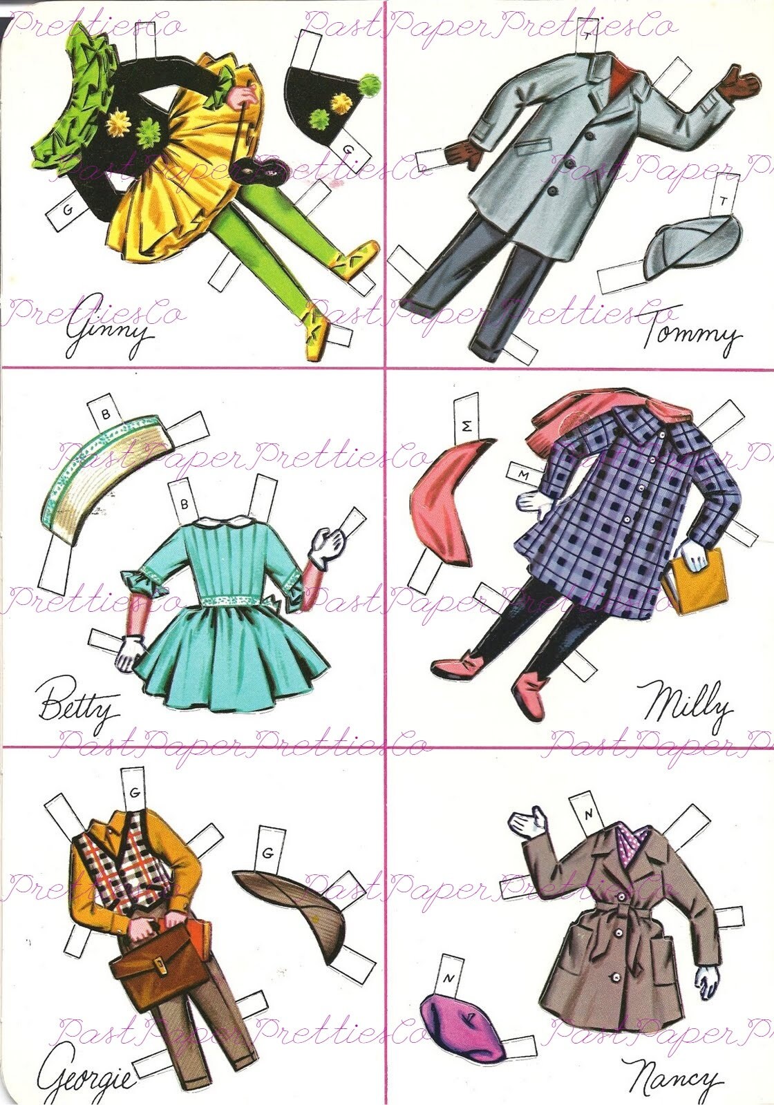 Vintage Paper Dolls School Children c. 1963 Printable PDF Instant Digital Download 3 Cute Pretty Little Girls School Friends Dolls Clip Art