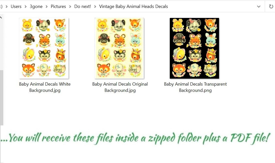 Vintage Nursery Baby Animal Faces Printable Decals Images Collage Sheet PDF Instant Digital Download Retro 1960s 1970s Design