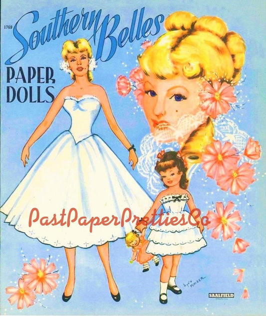 Vintage Paper Dolls Southern Belles c. 1953 PDF Printable Instant Digital Download 4 Pretty Big and Little Ladies and Dresses Clipart