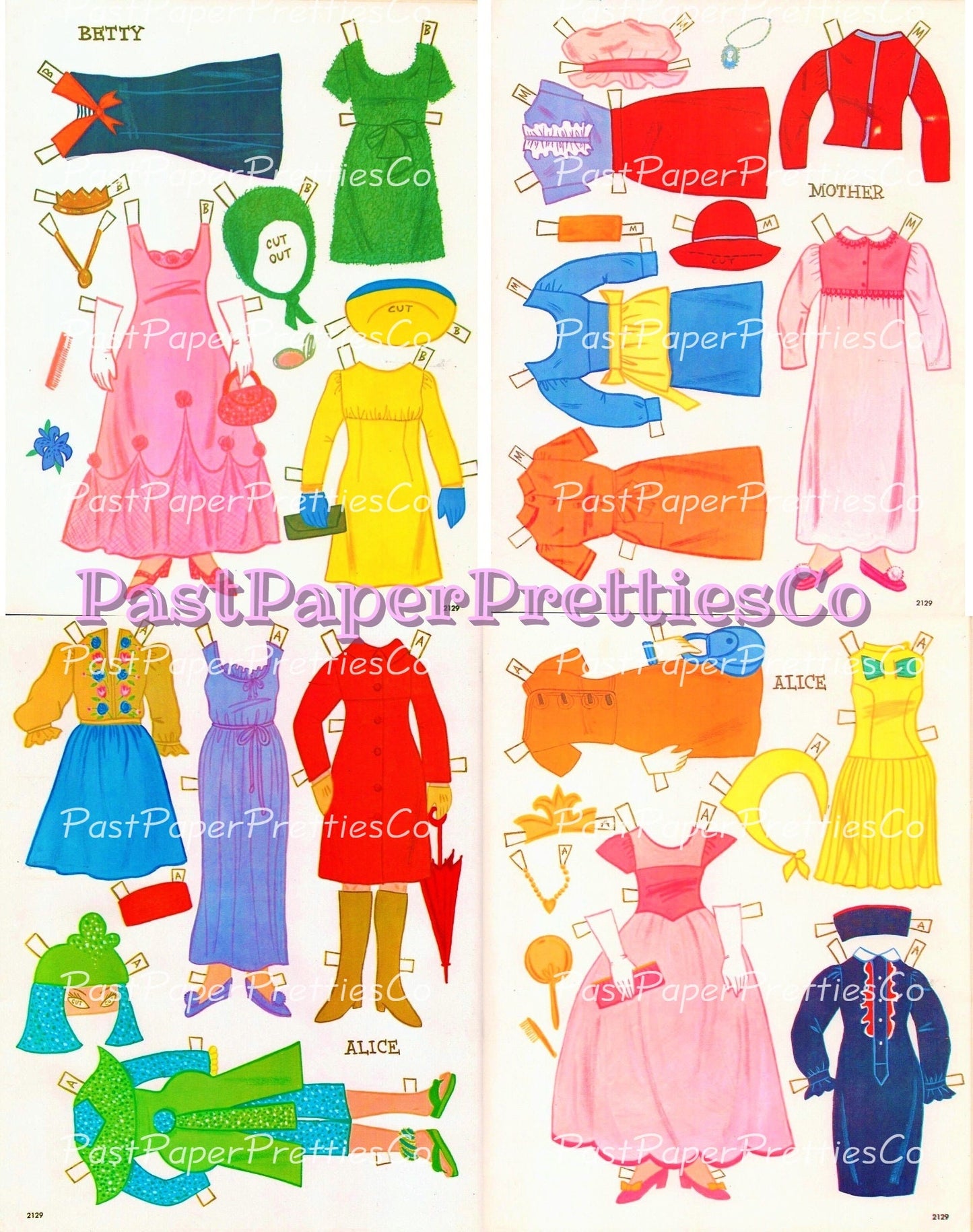 Vintage Paper Dolls Dollhouse Cut Outs 1960s Printable Instant Digital Download Kitschy Cute All Girls Family