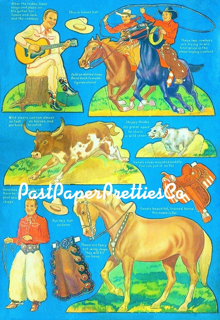 Vintage Paper Dolls Gene Autry Ranch Cut Out Book Printable PDF Instant Digital Download Western Dolls Scenes Outfits Paper Craft Clipart