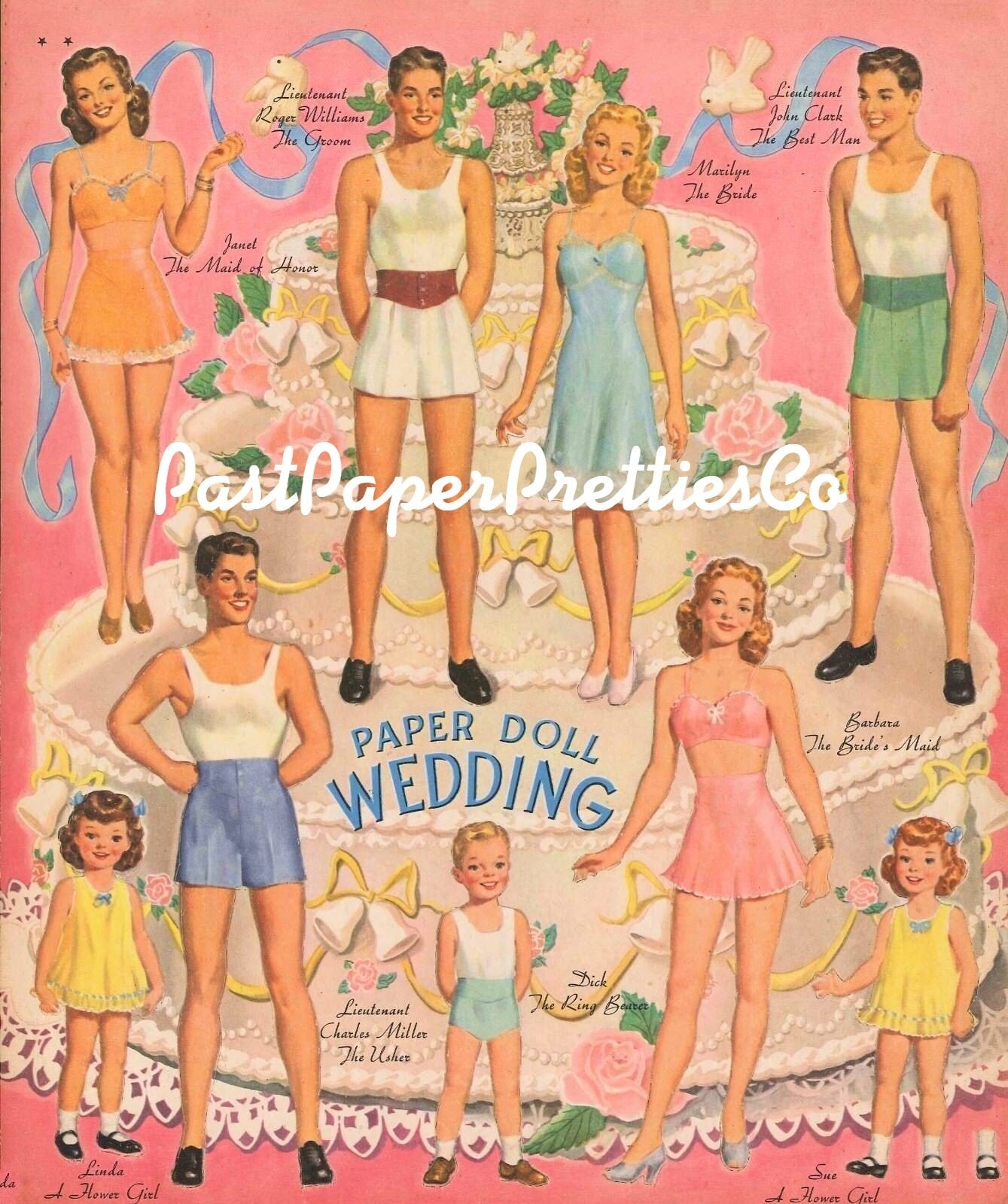 Vintage Paper Dolls Military Wedding 1943 WWII Printable PDF Instant Digital Download Beautiful Wartime Bride Groom Clipart