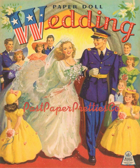 Vintage Paper Dolls Military Wedding 1943 WWII Printable PDF Instant Digital Download Beautiful Wartime Bride Groom Clipart