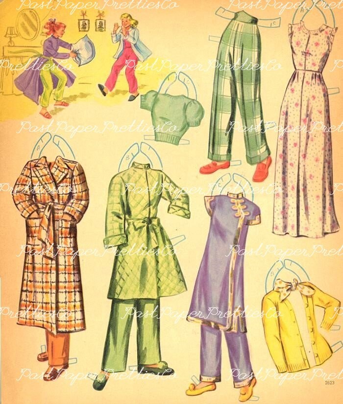 Vintage Paper Dolls Style Show 1948 Printable PDF Instant Digital Download 3 Pretty Stylish Fashion Gals Beach Beauties 1940s Clip Art