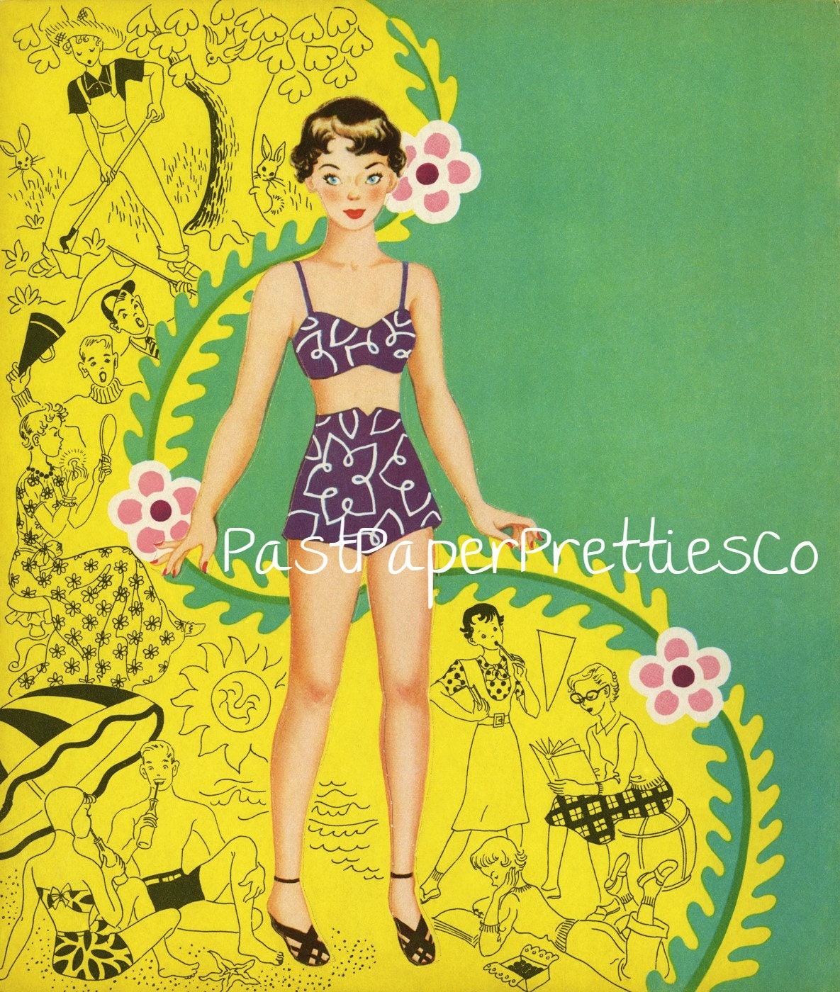 Vintage Paper Dolls Sixteen 2 Date Gals and Their Clothes 1943 PDF Printable Instant Digital Download Cute Kitsch Teen Girls Clipart