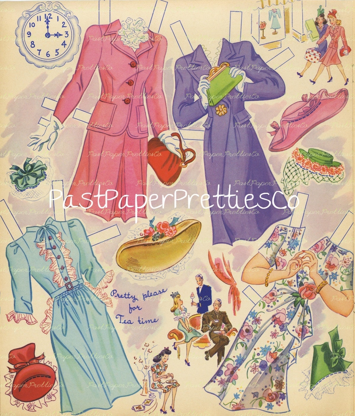 Vintage Paper Dolls Sixteen 2 Date Gals and Their Clothes 1943 PDF Printable Instant Digital Download Cute Kitsch Teen Girls Clipart