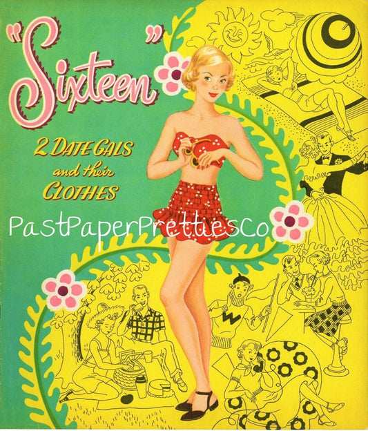 Vintage Paper Dolls Sixteen 2 Date Gals and Their Clothes 1943 PDF Printable Instant Digital Download Cute Kitsch Teen Girls Clipart