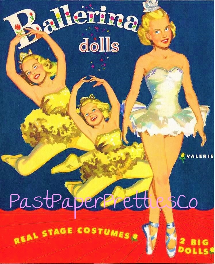 Vintage Paper Dolls Little Ballerina c. 1953 PDF Printable Instant Digital Download 2 Cute Girl Dancer Dolls Beautiful Costumes Clip Art