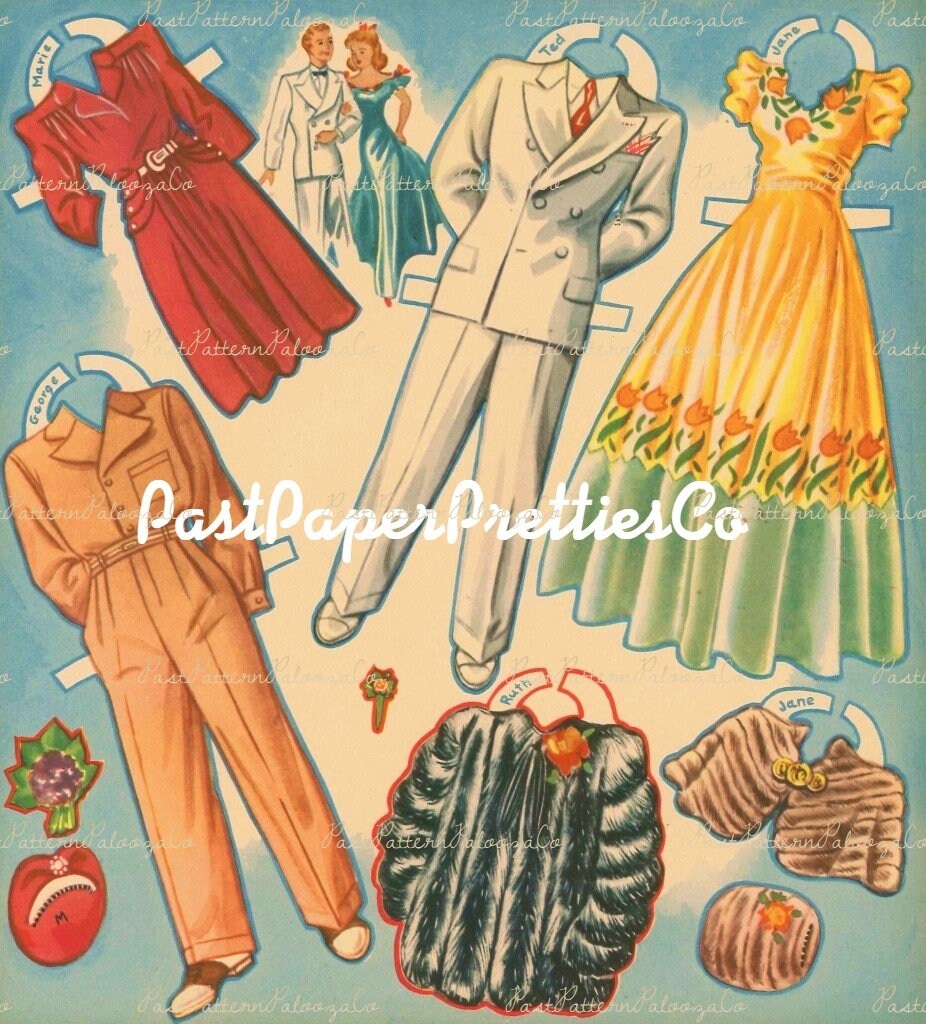 Vintage 6 Grown-Up Paper Dolls 1951 Printable PDF Instant Digital Download 6 Guys & Gals Mid Century Clothing Clip Art