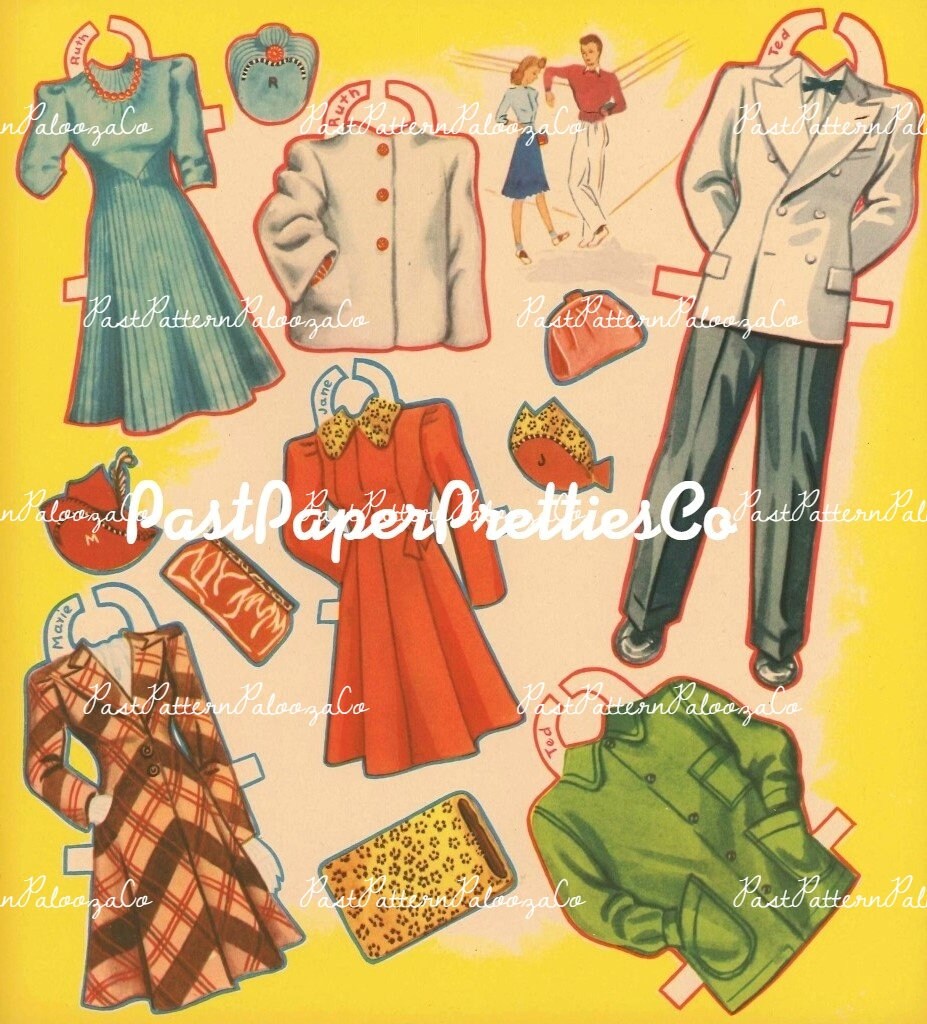 Vintage 6 Grown-Up Paper Dolls 1951 Printable PDF Instant Digital Download 6 Guys & Gals Mid Century Clothing Clip Art