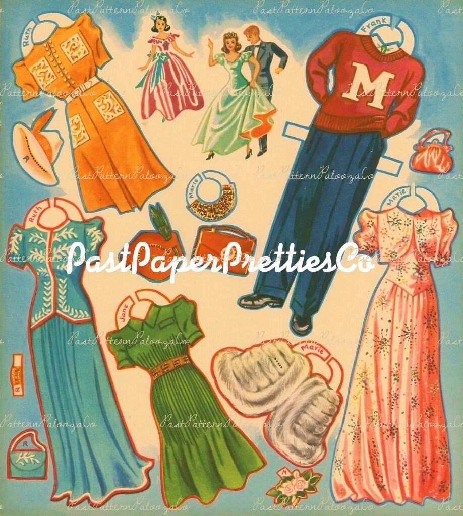 Vintage 6 Grown-Up Paper Dolls 1951 Printable PDF Instant Digital Download 6 Guys & Gals Mid Century Clothing Clip Art