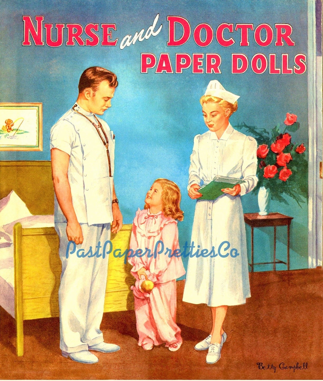 Vintage Paper Dolls Doctor and Nurse c. 1940's PDF Printable Instant Digital Download Retro Hospital Clip Art