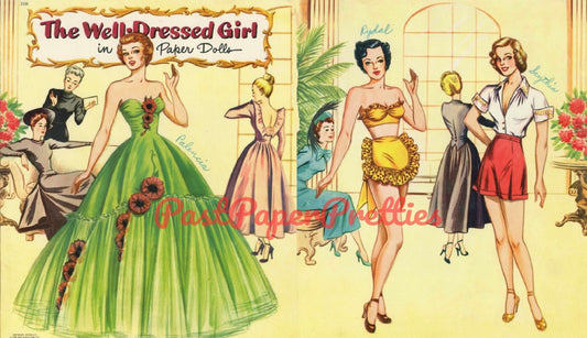 Vintage Paper Dolls The Well-Dressed Girl 1949 PDF Printable PDF Instant Digital Download 3 Beautiful Lady Dolls 1940s Fashions Clip Art