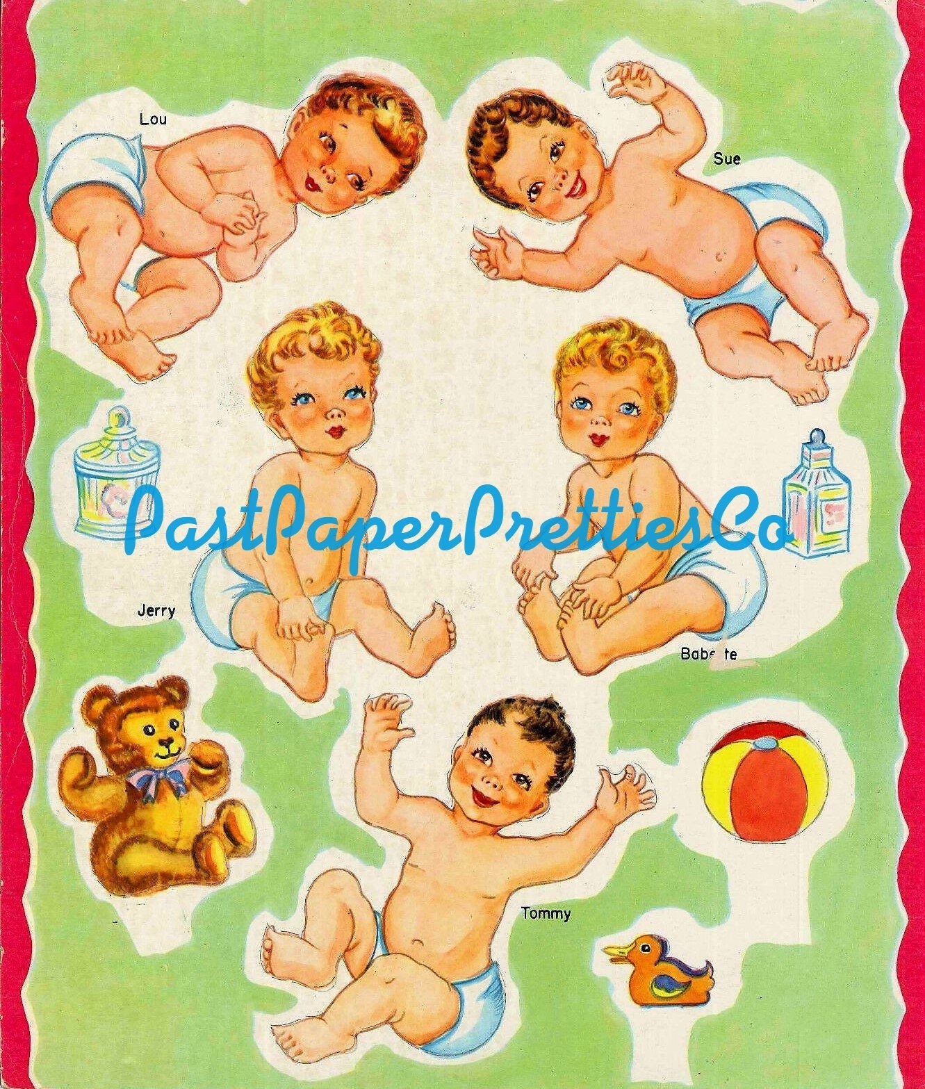 Vintage Paper Dolls Brand New Baby c. 1950s Printable PDF Instant Digital Download Five Cute Babies Toddler Clip Art