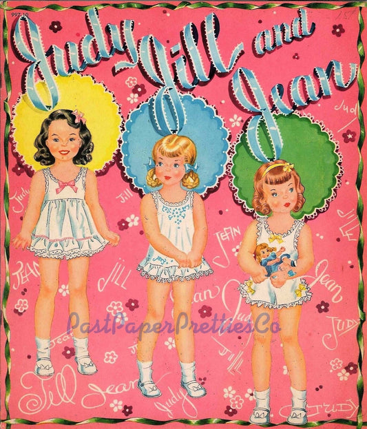 Vintage Paper Dolls Judy Jill and Jean 1950s Printable PDF Instant Digital Download 3 Adorable Girls To Dress Up Clip Art