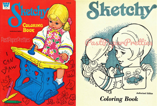 Vintage Printable Coloring Book Pages Sketchy Doll c. 1969 PDF Instant Digital Download Cute Childhood Toy Doll Over 100 Pages