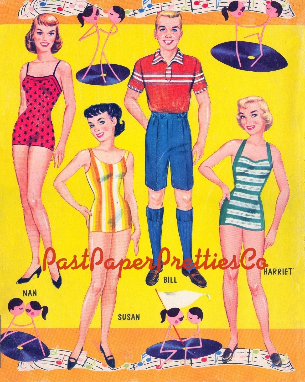 Vintage Paper Dolls After School Party Bandstand c. 1958 Printable PDF Instant Digital Download Teenager School Friends Party Dates Clip Art