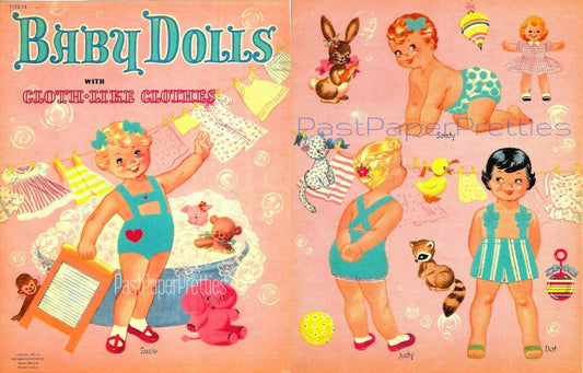 Vintage Paper Dolls Baby Dolls with Cloth-Like Clothes 1950 Printable PDF Instant Digital Download Kitschy Cute Babies Toddlers Clip Art