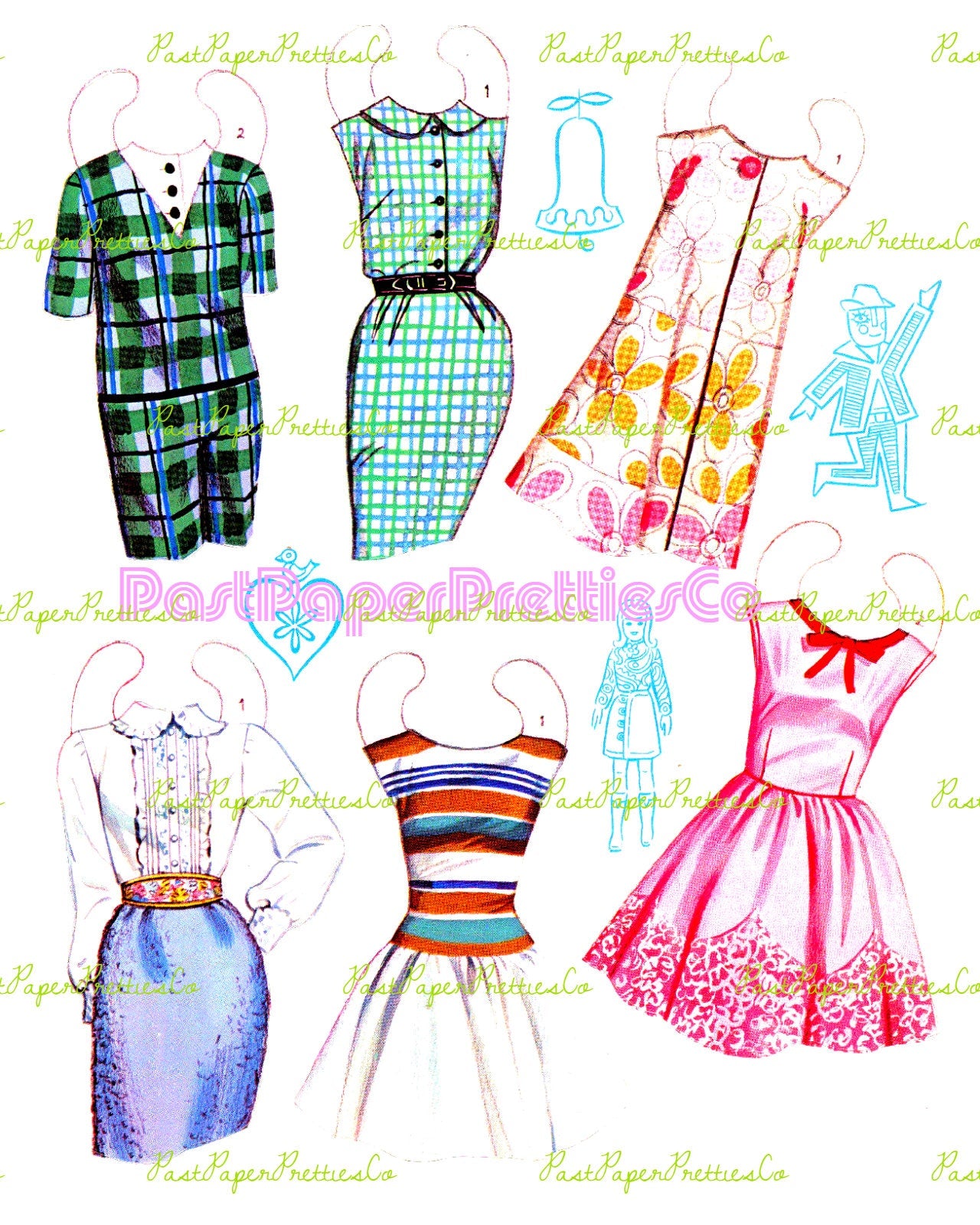 Vintage Boutique Paper Dolls Sixties Fashion Models 1968 PDF Printable Instant Digital Download Mod Bohemian Pretty Gals Ladies