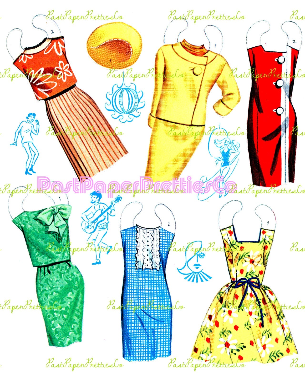 Vintage Boutique Paper Dolls Sixties Fashion Models 1968 PDF Printable Instant Digital Download Mod Bohemian Pretty Gals Ladies