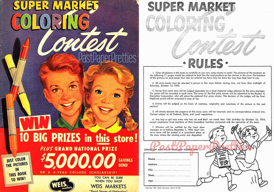Vintage Printable Coloring Book Pages Super Market Coloring Contest c. 1954 PDF Instant Digital Download Mid Century Food Ads 31 Pages