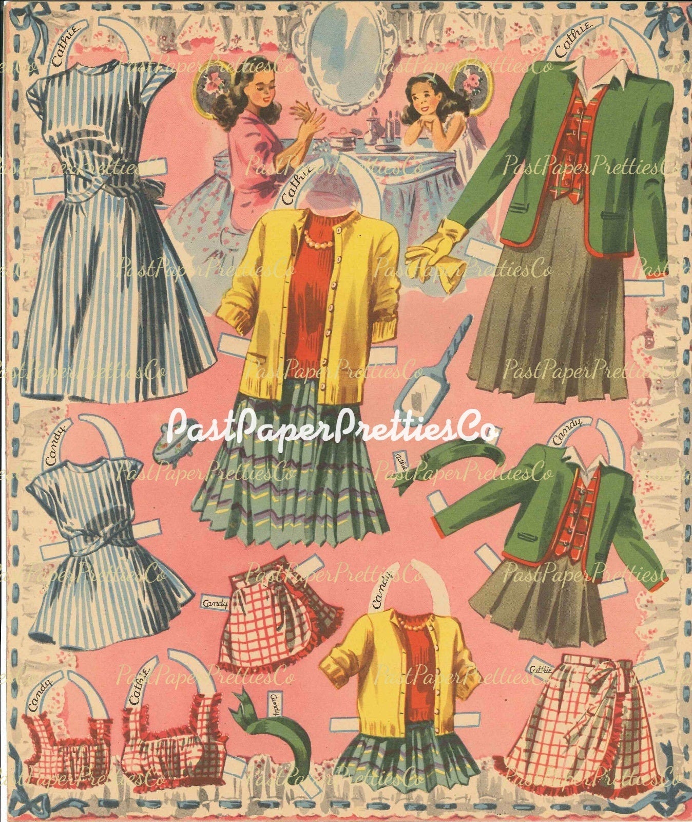 Vintage Paper Dolls Seven and Seventeen 1945 Printable PDF Instant Digital Download Pretty Big and Little Sister Dress-Alike Dolls