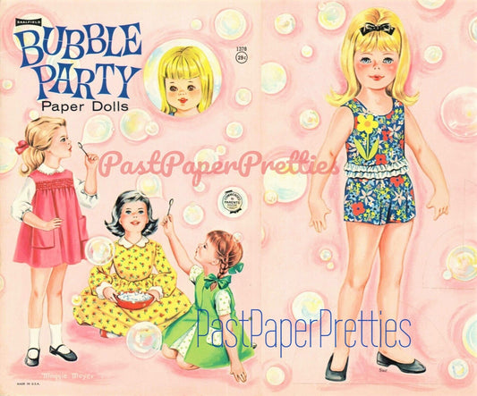 Vintage Paper Dolls Bubble Party 1960s Printable PDF Instant Digital Download 2 Cute Little Girls and Their Dolls Clip Art