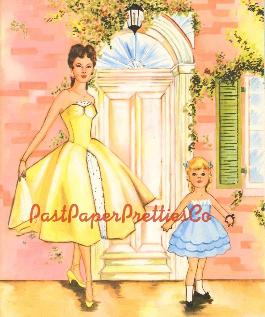 Vintage Paper Dolls Southern Belles c. 1953 PDF Printable Instant Digital Download 4 Pretty Big and Little Ladies and Dresses Clipart