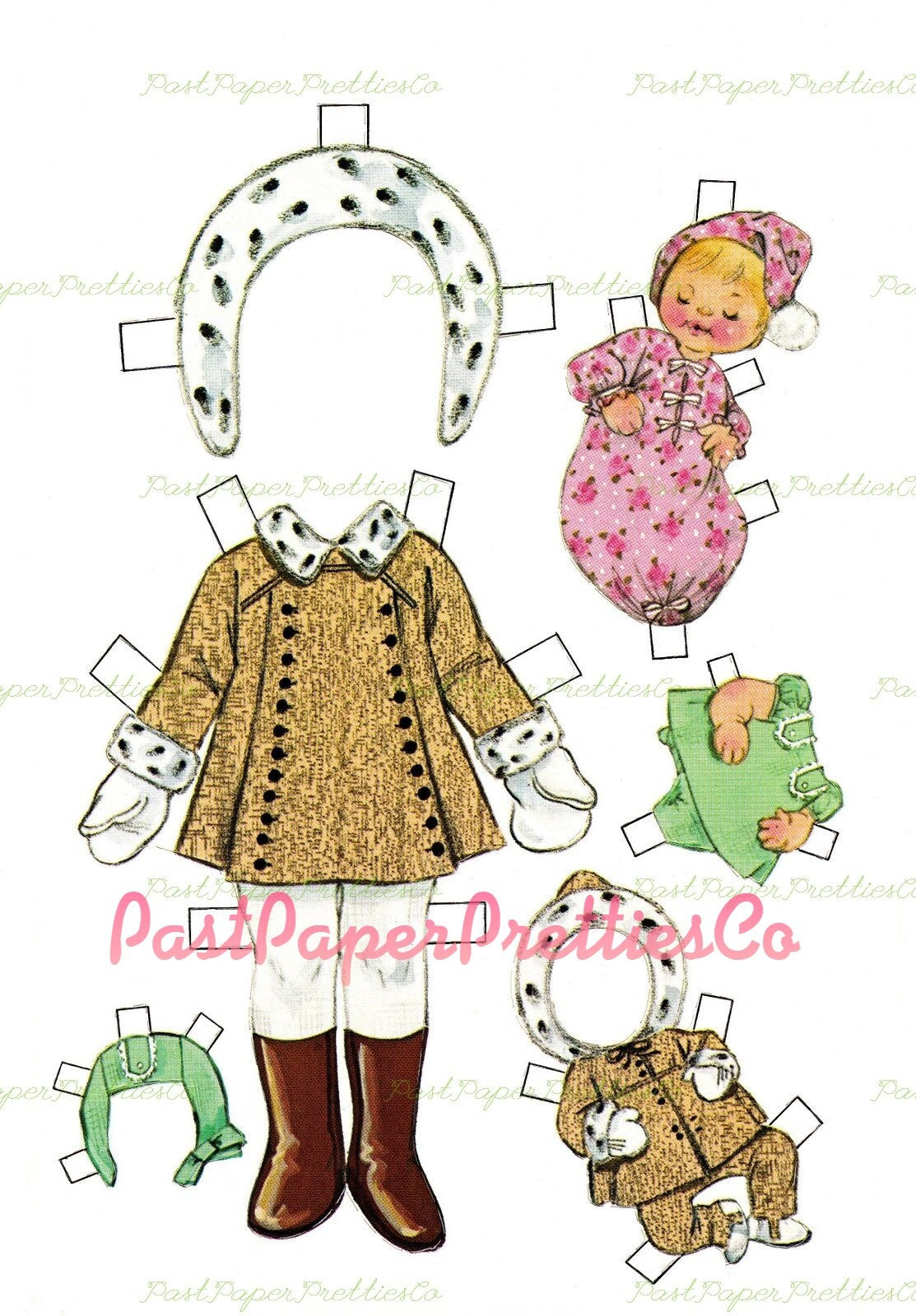 Vintage Paper Dolls Set Dolly and Me 1969 Printable PDF Instant Digital Download Kitsch Cute Little Girl and Her Toy Doll Clip Art