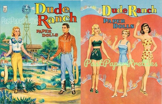 Vintage Paper Dolls Dude Ranch c. 1950 Printable PDF Instant Digital Download Cute Western Ladies Man Dolls Cowboy and Cowgirls